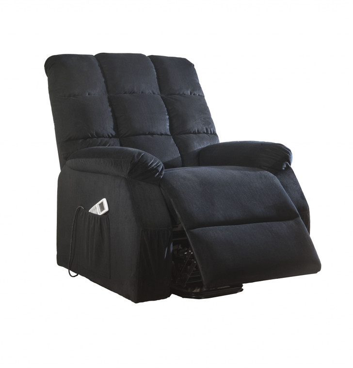 Homeroots 34" X 37" X 41" Black Velvet Recliner With Power Lift And Massage 318859