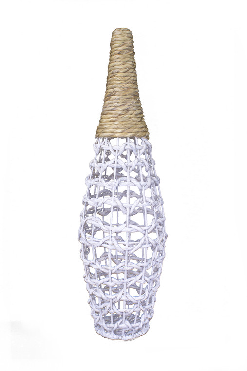 Homeroots 36" Woven Floor Vase - White And Natural Water Hyacinth 319757