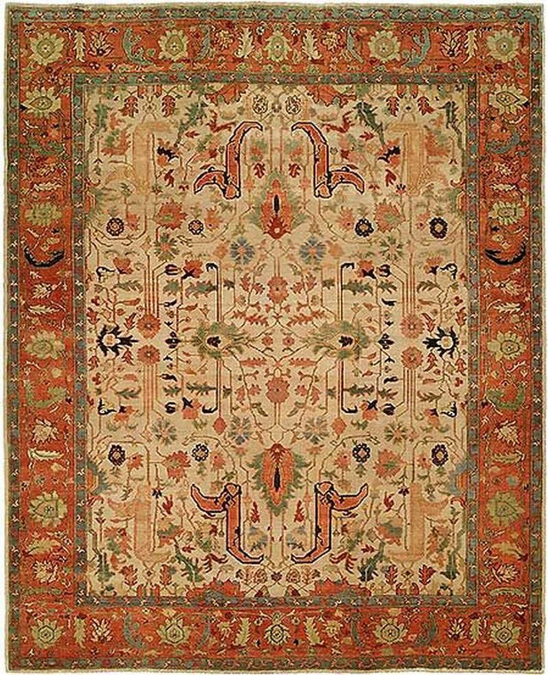 10256 Harounian Antique Heriz 101 Ivory/Rust Hand Knotted Rug - 10'x14'