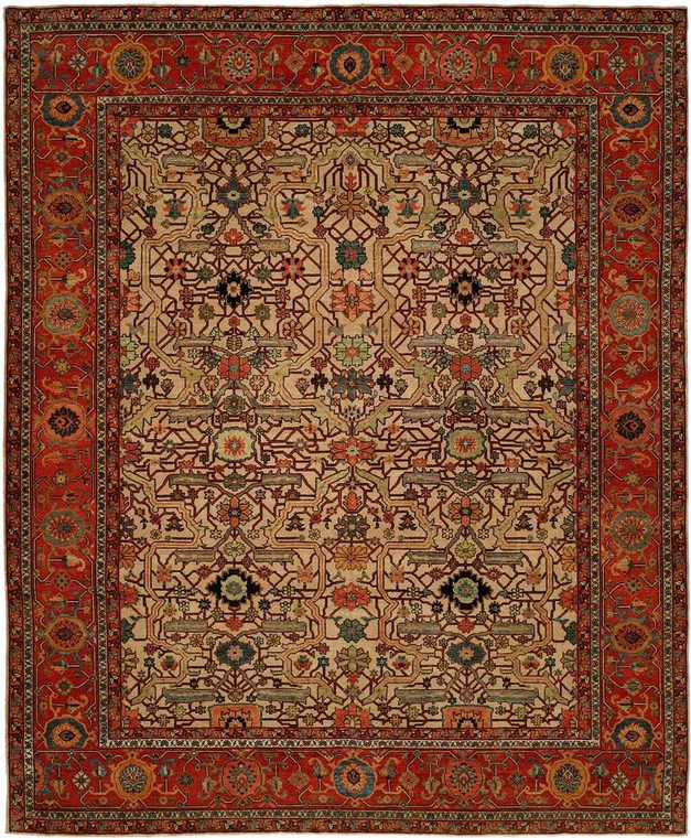 10272 Harounian Antique Heriz 109 Red/Blue Hand Knotted Wool Rug - 8'x10'