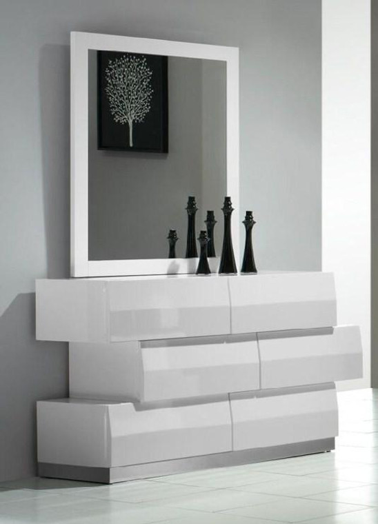 J&M Milan White Lacquer Dresser & Mirror 17687-Dm