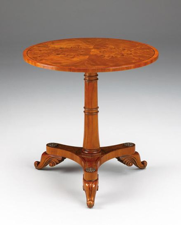 33034 Vintage Round Centre Pedestal Table Burl In Wood Finish