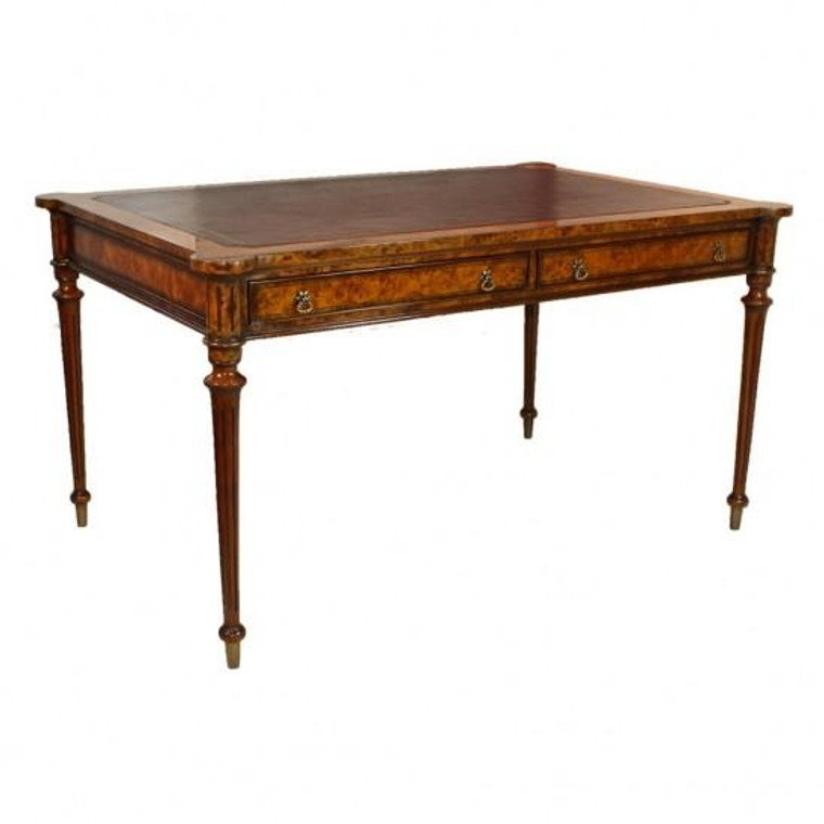 33152 Vintage English Writing Table With Abrn Leather Top