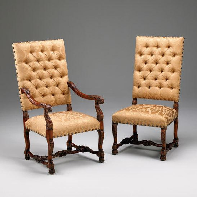 33163 Vintage Tudor Carver Chair Set In Cream Finish