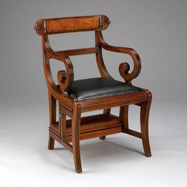 33196 Vintage English Regency Library Chair In Wooden Brown Finish