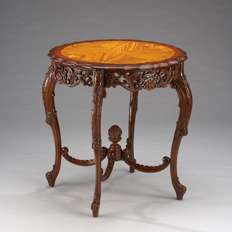 33380 Vintage Round French Inlaid Centre Table In Wood Finish