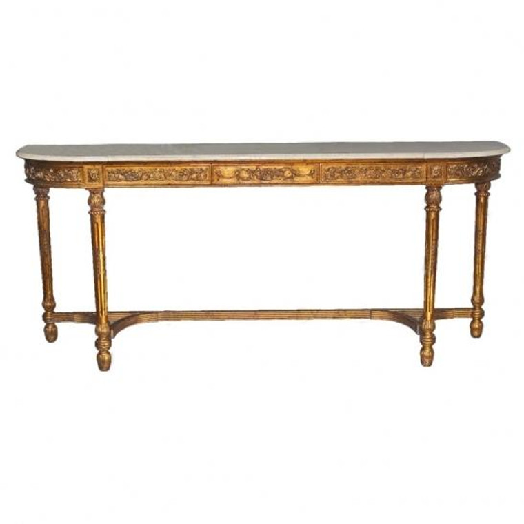 33397 Vintage Rectangular al Console Gold With White Marble In Wood