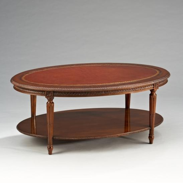 33456 Vintage Oval Coffee Table Philippe Withleather In Brown Finish