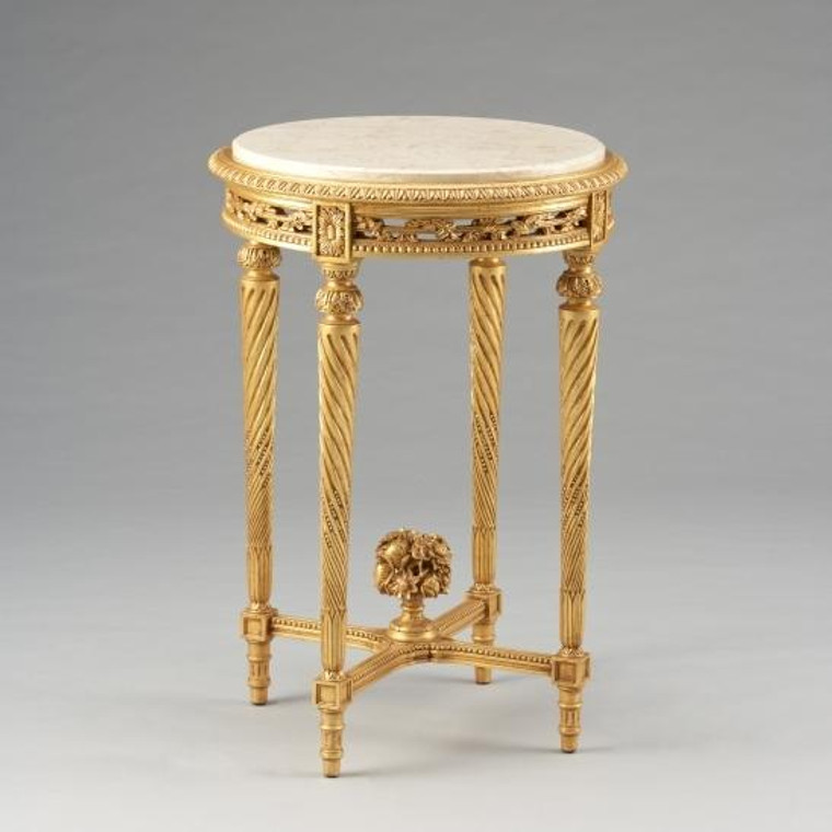 33467 Vintage Round French Elle Side Table In Golden Finish