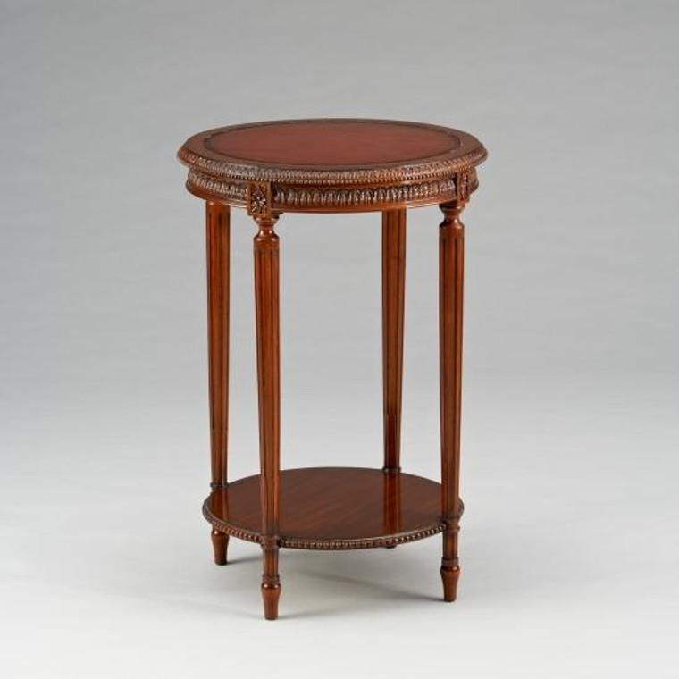33482 Vintage Round Philippe Side Table With Leather In Wood Finish