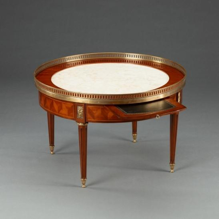 33510 Vintage Round Louis XVI Parquetr Coffee Table In Walnut Finish