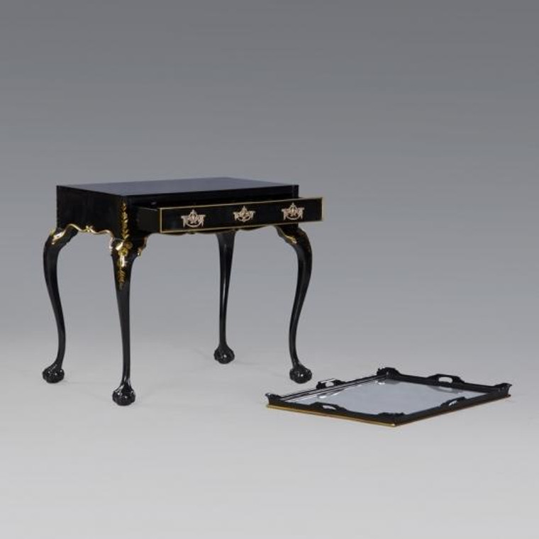 33895 Vintage Square Tea Table Chinoiserie In Black Finish