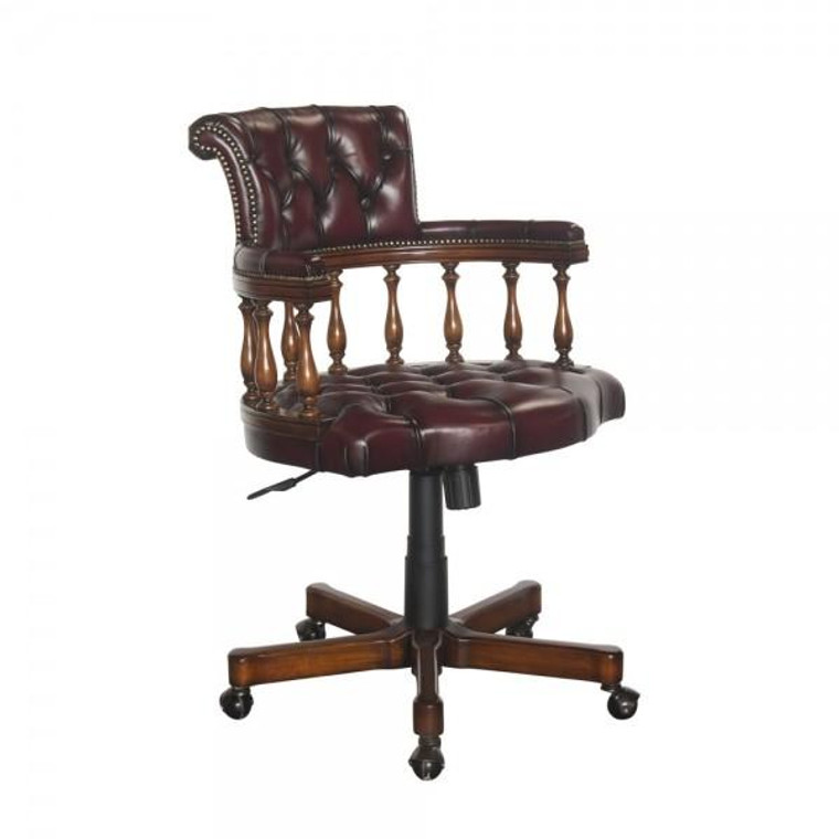 33938NWN Vintage Captain Chair With Tufted Leather On Wheels