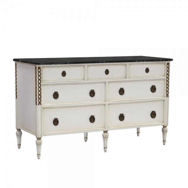 33960JWI/NF11-B Vintage White Dresser With Marble Top
