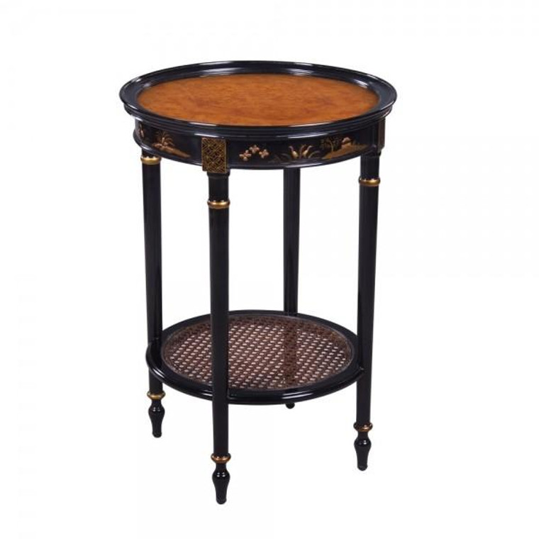 33976 Vintage Round Side Table With Burl Top