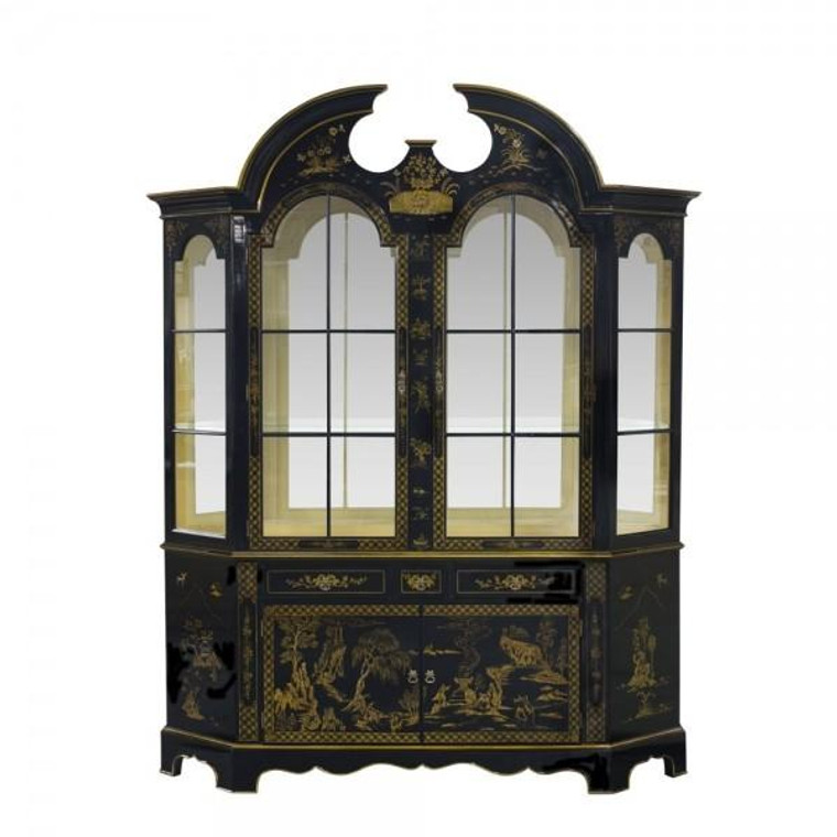 34075LEDEBN Vintage Large China Cabinet Chinoiserie With Led Light