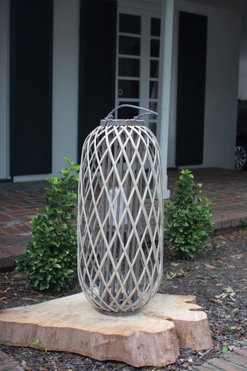 Kalalou Tall Grey Willow Lantern with Glass - Large CLUX1003