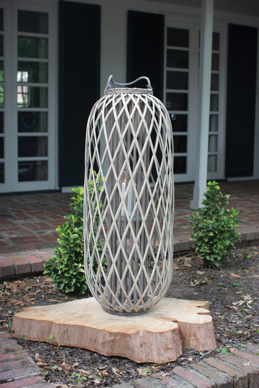 Kalalou Tall Grey Willow Lantern with Glass - Small CLUX1005