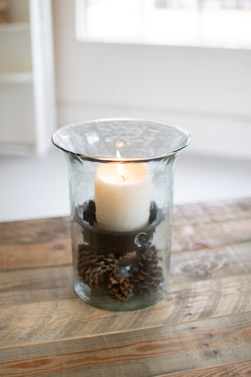 Kalalou Glass Candle Cylinder With Rustic Insert - Small - CV412