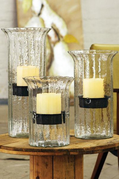 Kalalou Ribbed Glass Candle Cylinder With Rustic Insert - Large - CV838