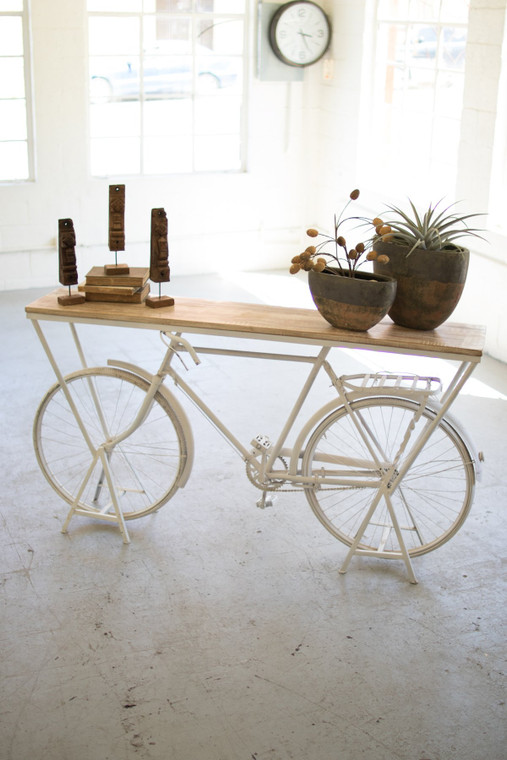 Kalalou Repurposed Bicycle Table - Wihte NHAS1002