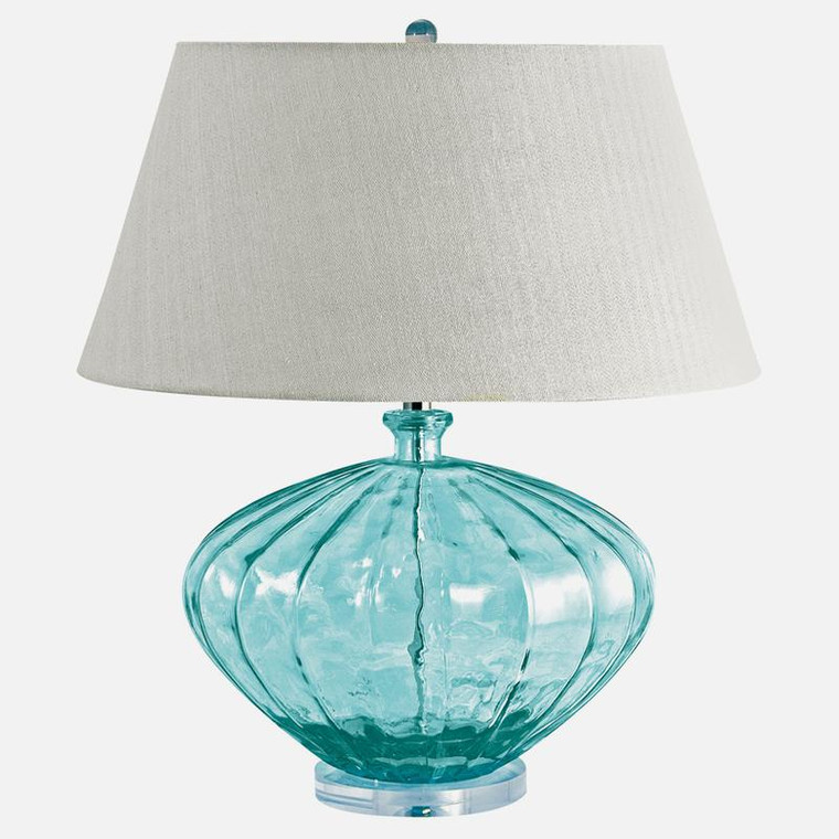 Recycled Fluted Glass Urn Table Lamp In Blue 210