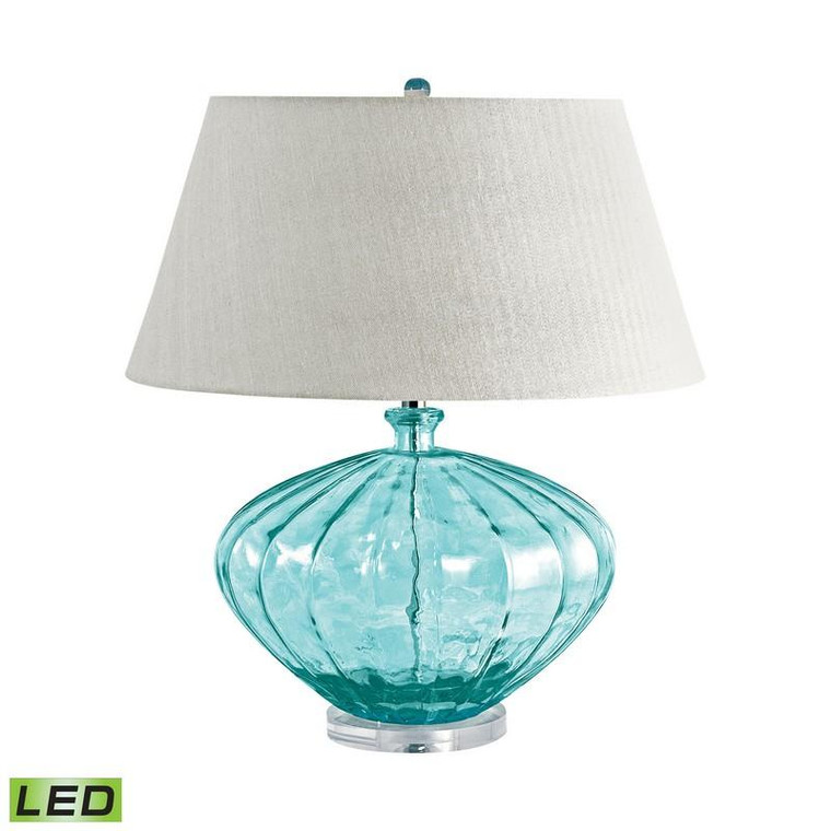Recycled Fluted Glass Urn Led Table Lamp In Blue 210-LED