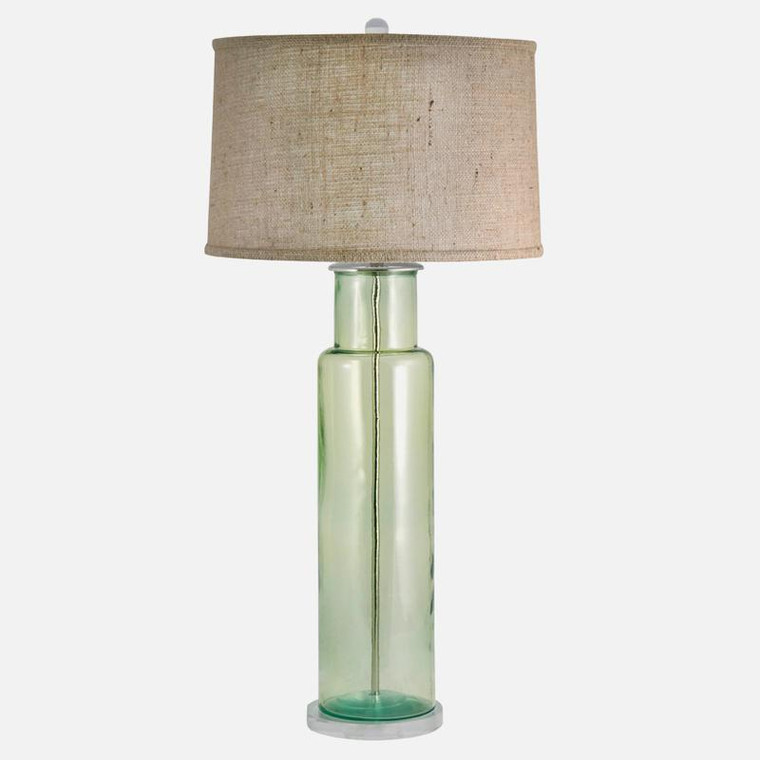 Recycled Glass Cylinder Table Lamp In Green 216G