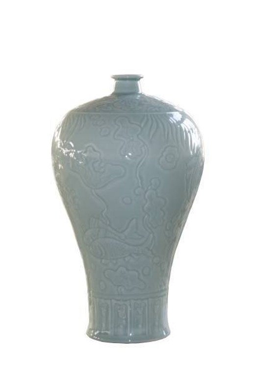 1057L Legend Of Asia Celadon Fish Plum Vase - Large