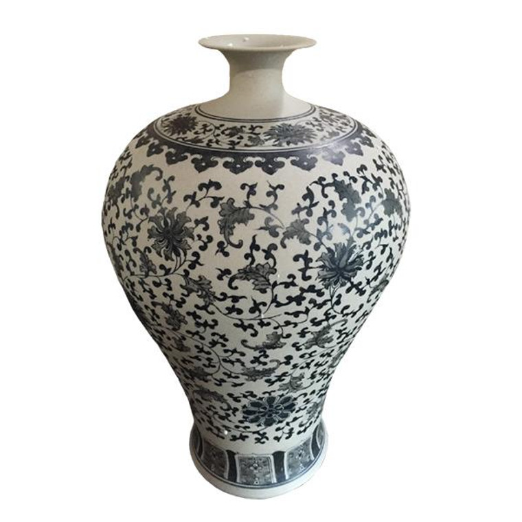1156 Legend Of Asia Matte Charcoal Twisted Lotus Plum Vase