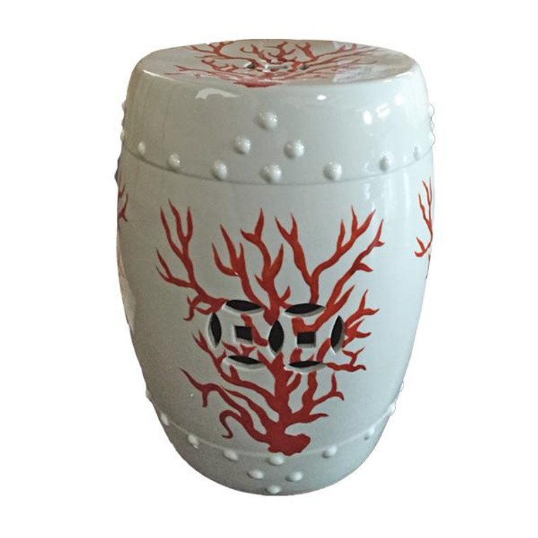 1162-WR Legend Of Asia White Garden Stool With Red Coral