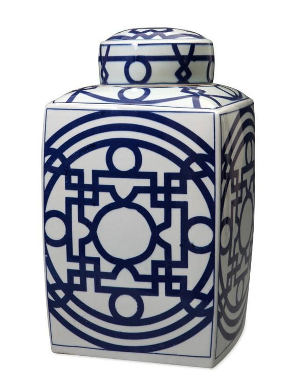 1169L Legend Of Asia Blue & White Square Tea Jar w/ Of Lines -Large