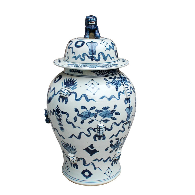 1193 Legend Of Asia Blue & White Antique Symbol Temple Jar