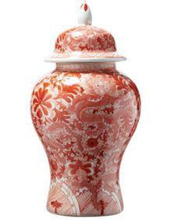 1519L Legend Of Asia Orange Temple Jar w/ Dragon & Floral Motif -Large