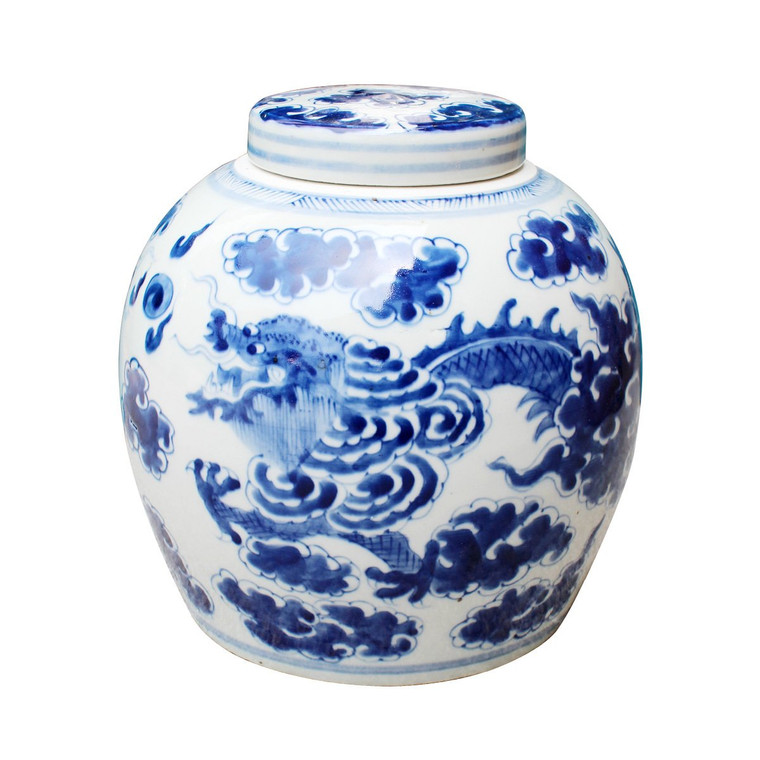 1607-1 Legend Of Asia Blue & White Dragon Cloud Ancestor Jar