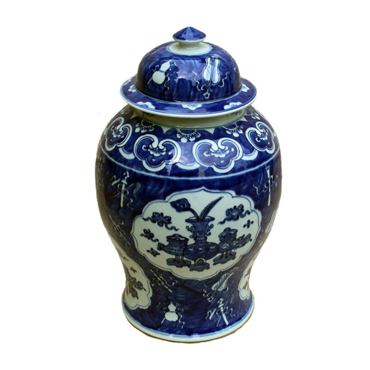 1796 Legend Of Asia Blue & White Madallion Antique Design Temple Jar