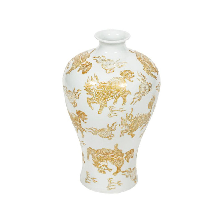 1827M Legend Of Asia White Plum Vase Gold Kylin - 17H