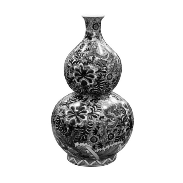 1832-B Legend Of Asia Black Dragon Gourd Vase