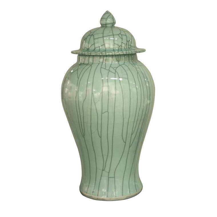 1834L Legend Of Asia Celadon Crackle Temple Jar - Large