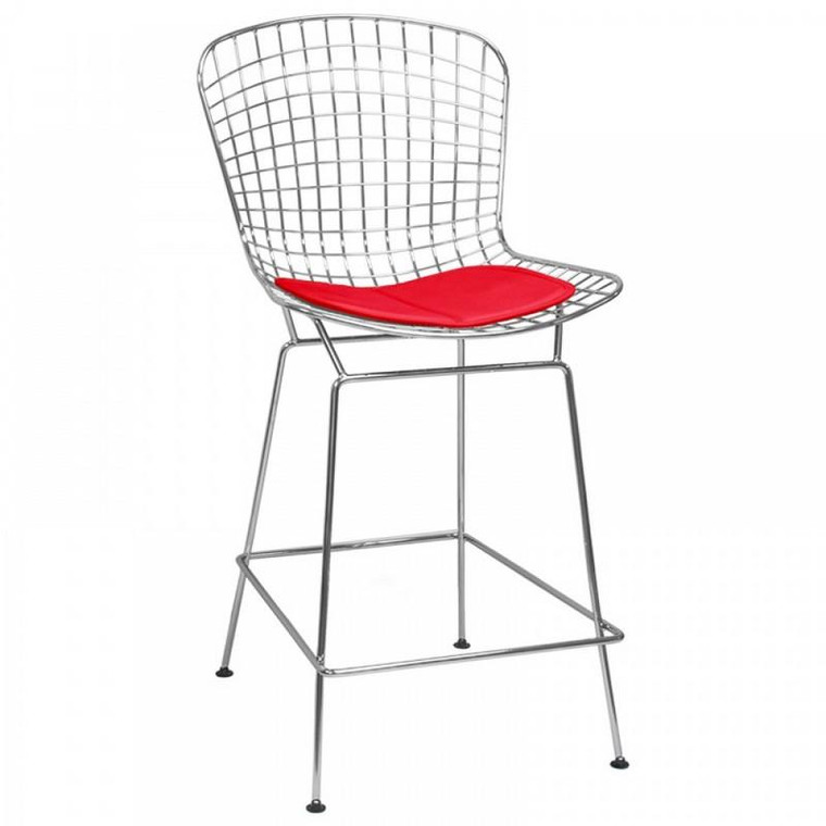 Mod Made Chrome Wire Red Bar Stool MM-8033L