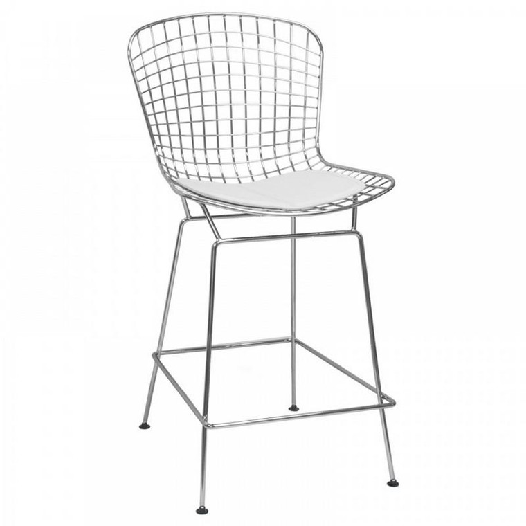 Mod Made Chrome Wire White Counter Stool MM-8033LS