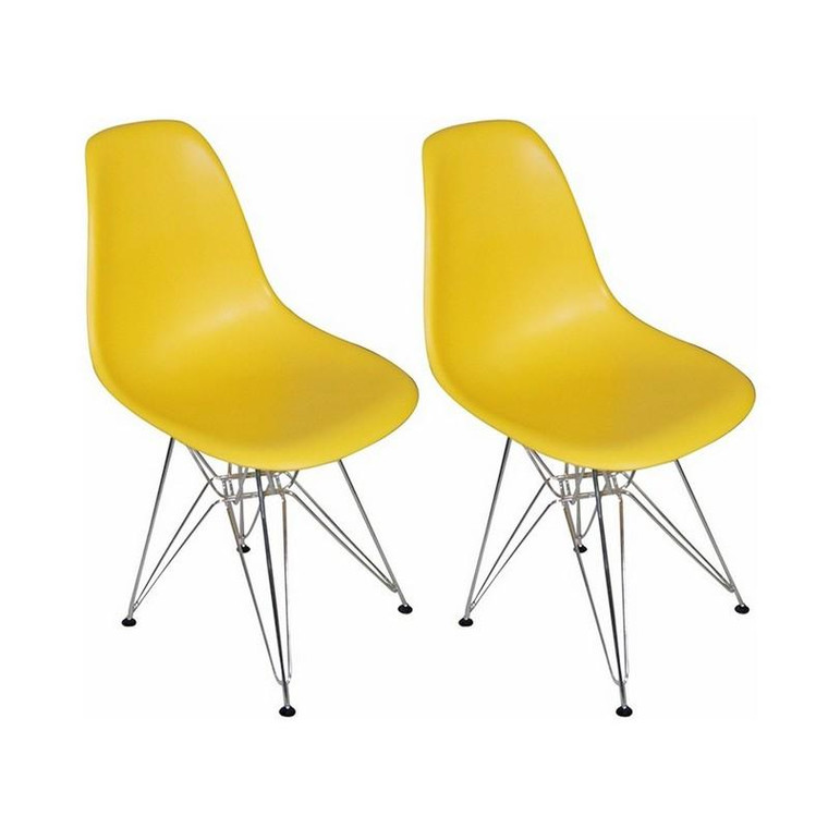 Mod Made Paris Tower Chrome Eiffel Leg Yellow Side Chair - Pack Of 2 MM-PC-016