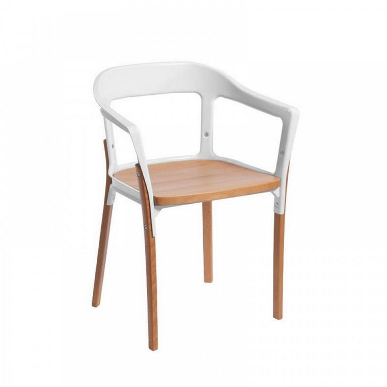 Mod Made Jasper Steel Wood Arm Chair - White/Natural MM-WS-009