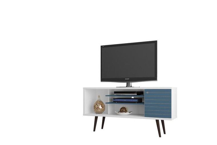200AMC63 Liberty 53.14" TV Stand with 5-Shelves/1-Door - White/Aqua Blue