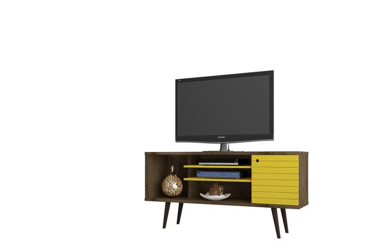 200AMC94 Liberty 53.14" TV Stand w/ 5-Shelves/1-Door - Rustic Brown/Yellow