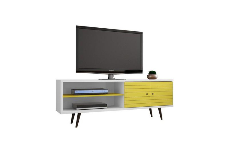 201AMC64 Liberty 62.99" TV Stand with 3-Shelves/2-Doors - White/Yellow