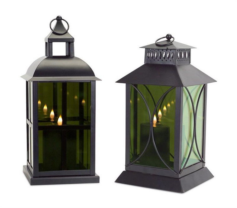 Lantern W/Mirror Glass & Moving Flame Candle Set Of 2 (Pack Of 2) 66596
