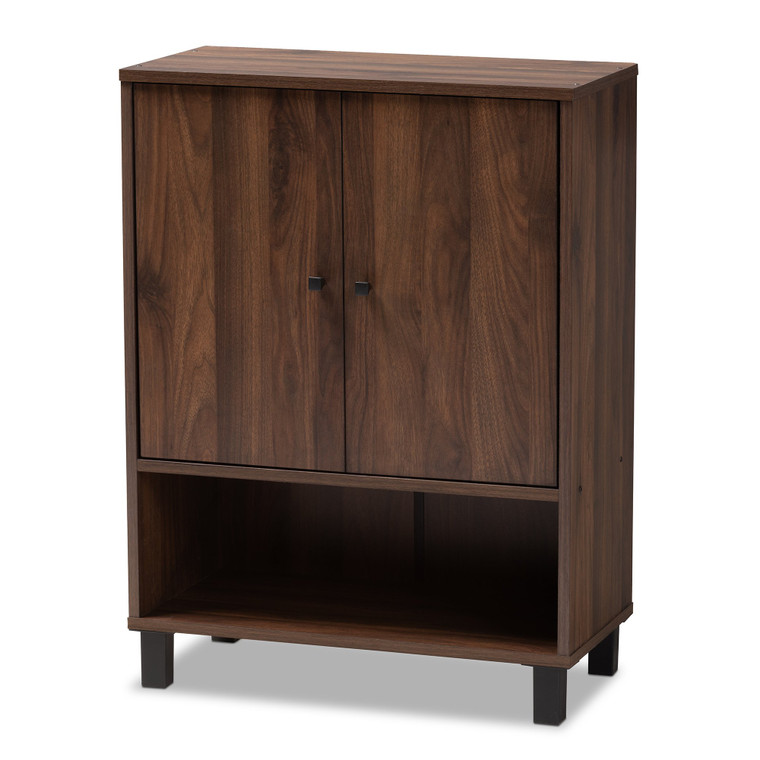 Baxton Rossin Modern And Contemporary Walnut Brown Finished 2-Door Wood Entryway Shoe Storage Cabinet ATSC1613-Columbia-Shoe Cabinet