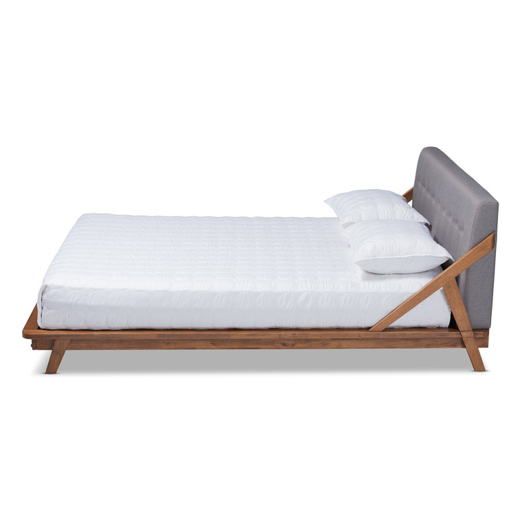 Baxton Sante Mid-Century Modern Grey Fabric Upholstered Wood Full Size Platform Bed BBT6735-Grey-Full