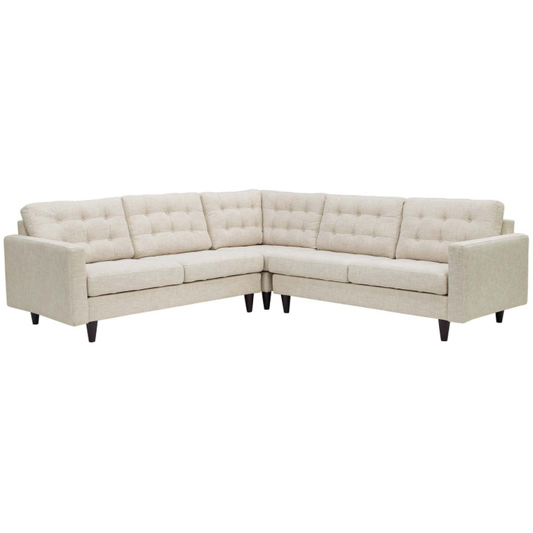 Modway Empress 3 Piece Upholstered Fabric Sectional Sofa Set EEI-1417-BEI